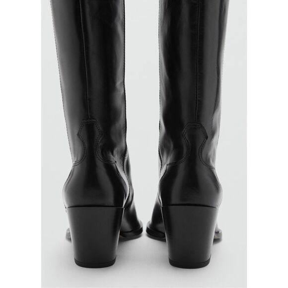 MNG BY MANGO $269 BLACK COWBOY LEATHER BOOTS 40 EUR NEW - Picture 5 of 9